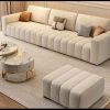 Cream White Velvet Three-Seater Panel Couch