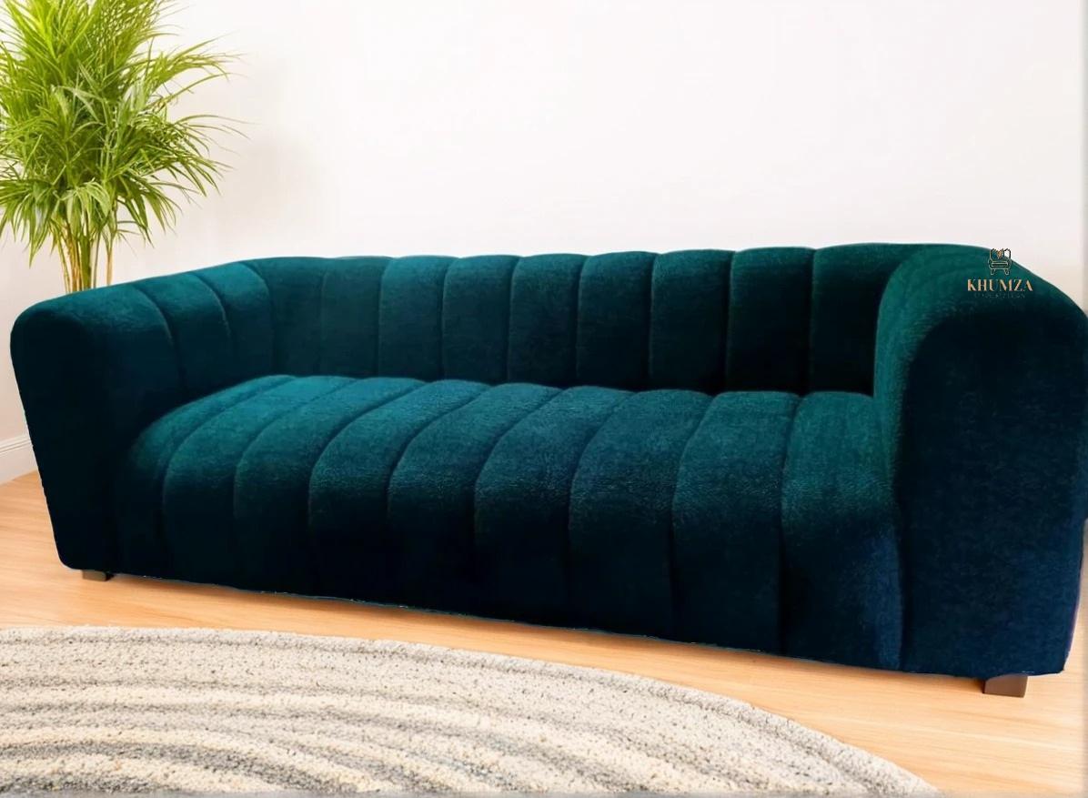 Emerald Green Panel Sheep Skin Fabric Couch