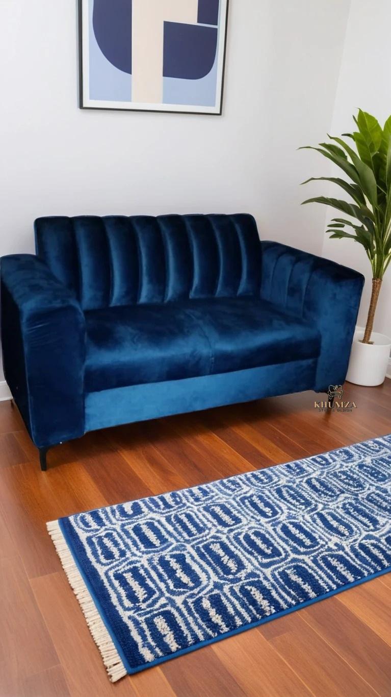 Royal Blue Velvet Two Seater Panel Couch