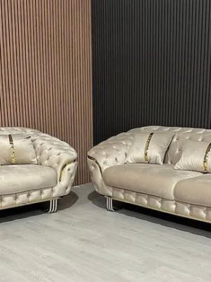 Champagne Diamond Velvet Modern Three- Seater Couch (above right)