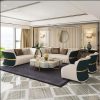 Emerald Green and Cream Panel Velvet Designer Couch Set
